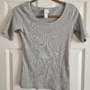 H&M Grey Ribbed Square Neck Top